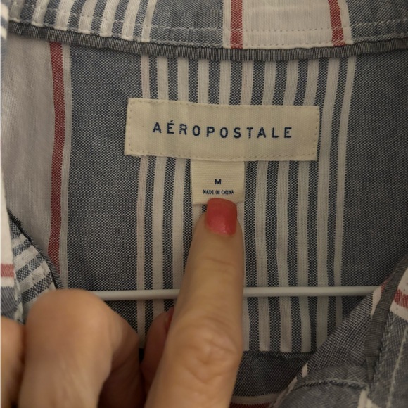 Aeropostale, size medium, blue and white striped button-down shirt - Picture 3 of 4